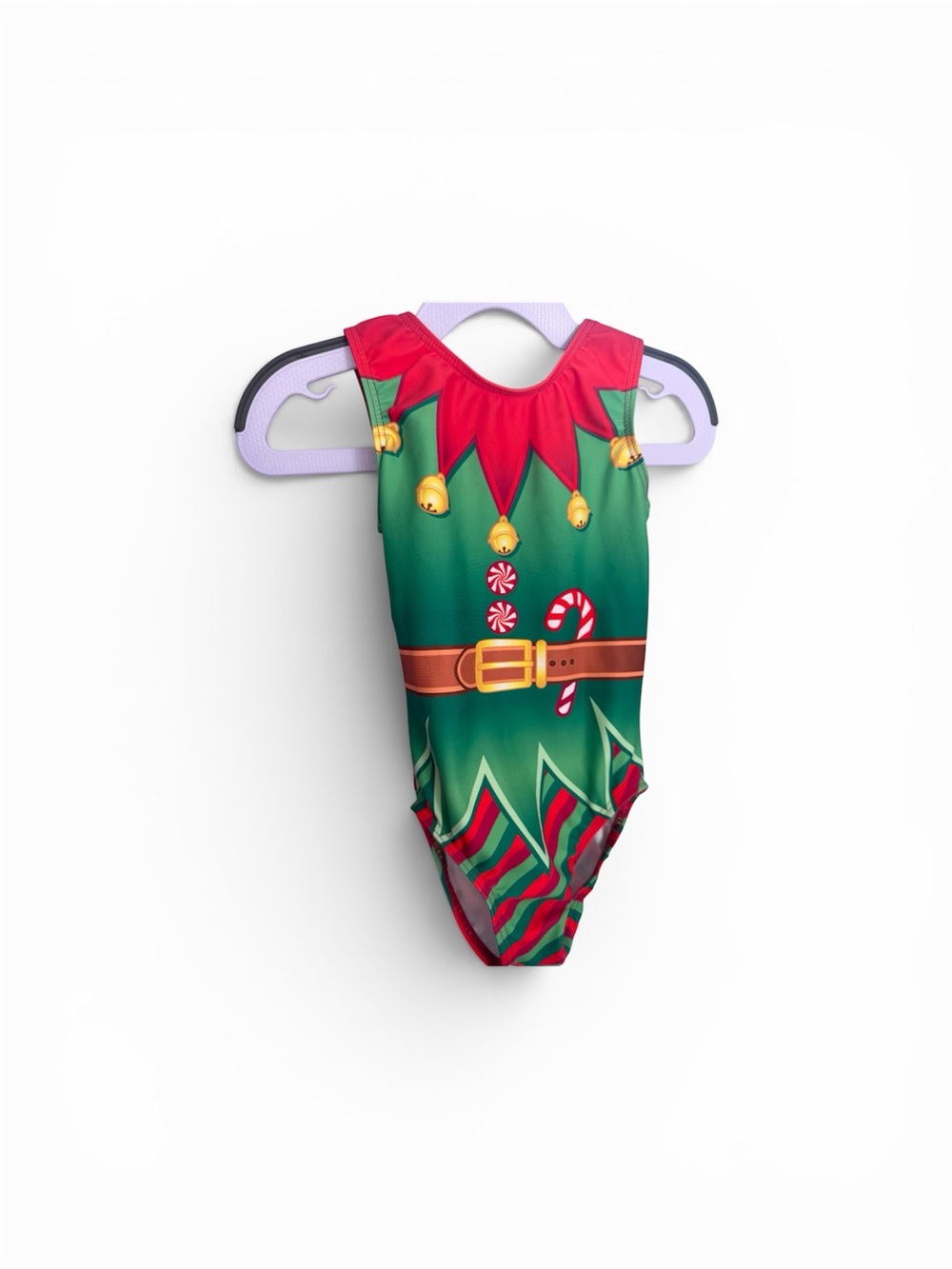 Kids Green and Red Elf Gymnastics Leotard